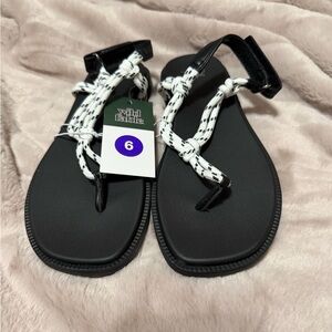wild fable Black Sandals with White Rope Detail